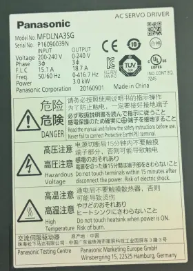 Mfdlna3sg Panasonic 3kw Ac Servo Driver Precision Motion Control Inds Automat