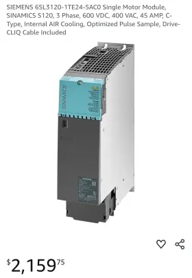 6sl3120-1te24-5ac0 Siemens Single Motor Module Sinamics S120 3 Phase 600 Vdc 6sl3120-1te24-5ac0 Siemens Single Motor Module Sinamics S120 3 Phase 600 Vdc