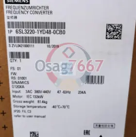 6sl3220-1yd48-0cb0 Siemens New 1pcs Inverter 6sl3 220-1yd48-0cb0