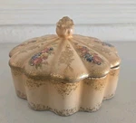 Vintage Royal Copley Powder Box Dresser Vanity Melon Ribbed Gold Gilt Floral Used. Price: $49.95.