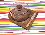70S Denmark Wooden Cheese Board With Cover+ Original Knife-excellent Condition Used. Price: $95.00.